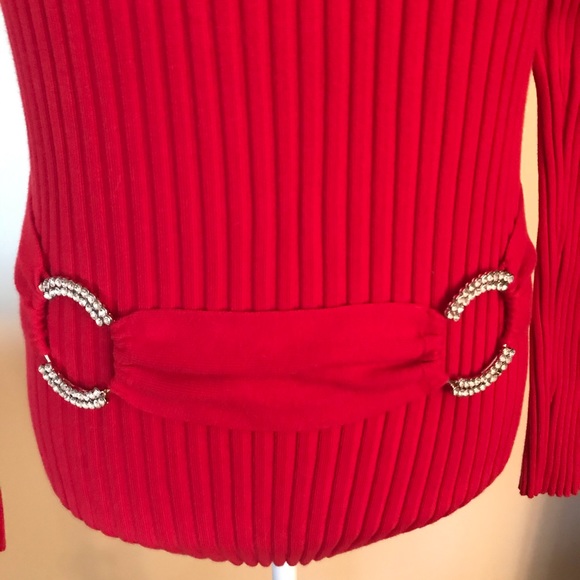 Ribbed turtleneck with attached rhinestone belt - Picture 3 of 5
